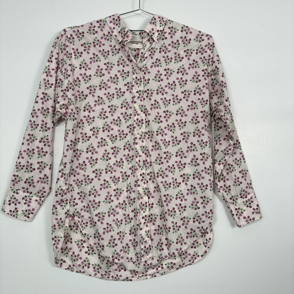 J Crew Shirt Womens 4 Pink Blackberry Floral Button Front Long Sleeve Top Cotton
